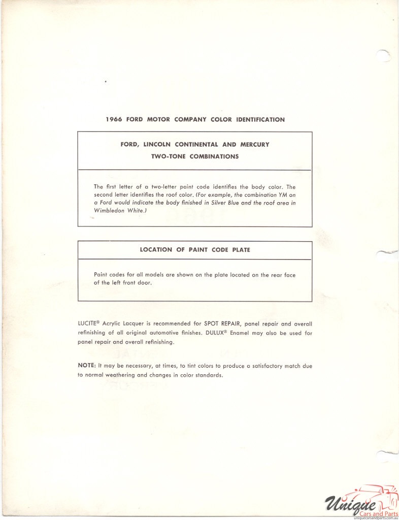 1966 Ford Paint Charts DuPont L 9